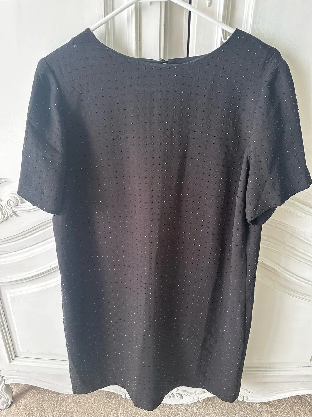 Michael Kors Black Short Sleeve Shift Dress with Subtle Dot Texture